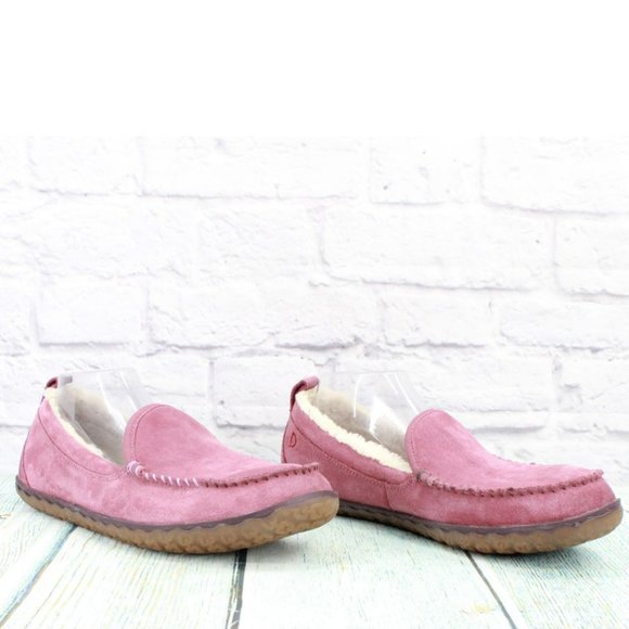 LL Bean Pink Suede Shearling Lined Mountain Moccasin Slippers Size 11 M - Picture 3 of 9
